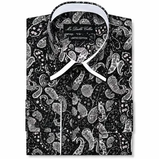 MrDoubleCollar Italienisch Design Braun Paisley Print Doppelkragen Langarm Hemd - XL