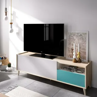 Dmora - TV-Schrank Tamaro, niedriges Sideboard für Wohnzimmer, TV-Sideboard für Wohnzimmer, 155 x 43 x 47 cm, Eiche und Weiß