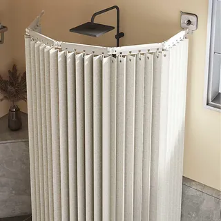 HLTQL Duschvorhang Ohne Bohren,duschvorhangstange L/u Form Und Starker Saugnapf, Faltbarer Duschvorhänge Anti Schimmel Wasserdicht/waschbar Für Eckdusche, Shower Curtains,White-3-Folds