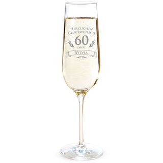 AMAVEL Sektglas mit Gravur zum 60. Geburtstag – Personalisiert mit [Namen] – Sektflöte als Geburtstagsgeschenk – Geschenkidee für Frauen – Glas für Sekt, Champagner und Prosecco – Sektkelch
