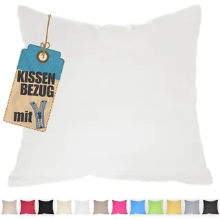Kissenbezug 35x35 cm Weiß mit verdecktem Reißverschluss - Baumwolle Kissenhülle Uni, Waschbar, Atmungsaktiv Mischgewebe Kopfkissenbezug (85% BW - 15% Poly)