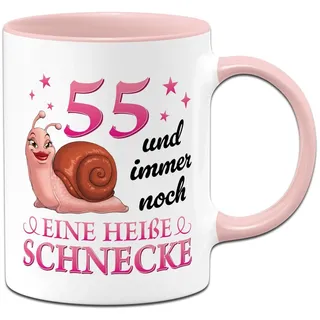 Geburtstagsgeschenk für Frauen - Tasse - 55 Jahre und immer noch eine heiße Schnecke - Lustiges Geschenk zum 55. Geburtstag - Kaffeetasse für Frau, Freundin, Kollegin (Rosa, 55)
