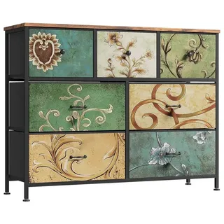 kowdom Kommode Bunte Retro-Kommode 7 Schubladen, Vintage Sideboard 100x30cm, Retro-Stil, 7 Schubladen, bunt lackiert, Metallgriffe bunt