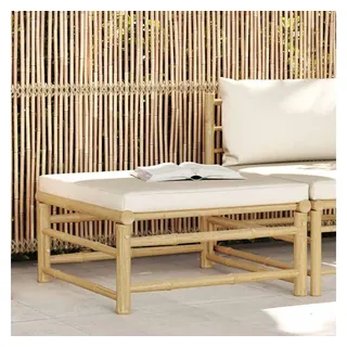 vidaXL Garten-Fußhocker mit Kissen Cremeweiß Bambus
