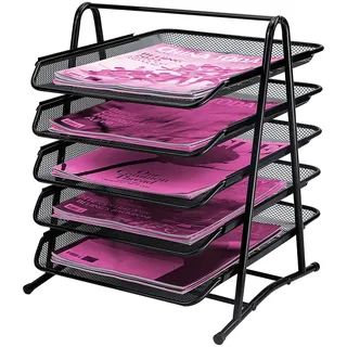 ideallife Briefablagen 5 Ebenen - Dokumentenablage Metall Desk Organizer - Metall Ablage Ablagefächer für A4 Dokument - Büro Schreibtisch Ablage mit 5 Schubladen I Papier Ablagefächer A4 (Schwarz)