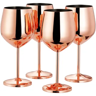 Oak & Steel - 4 Edelstahl Weingläser Geschenkset (540ml) - Roségold/Kupfer - Robust & Unzerbrechlich - Tragbar für Reisen, Camping, Outdoor, Picknicks