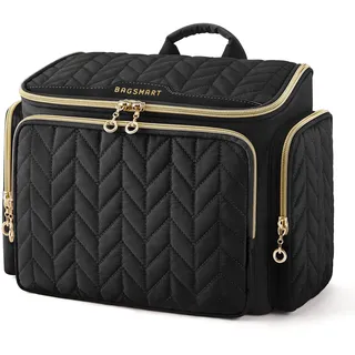 BAGSMART Kulturtasche Große Reise Kulturbeutel Waschtasche Damen Weit Offene Reisetasche für Toilettenartikel Kosmetiktasche mit Griff Schwarz