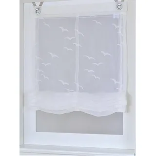 Kutti Raffrollo Seabird, mit Hakenaufhängung, freihängend, transparent, Ausbrenner, Motiv, maritim, mit Edelstahlhaken weiß 60 cm x 130 cm