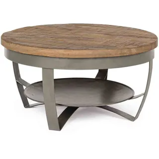 Couchtisch Narvik aus Mangoholz, rundes Industrial Design, natur, Metallgestell grau, Ø 65 cm