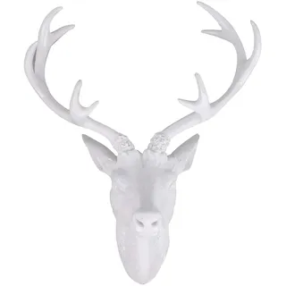Mojawo Tolles Hirschgeweih Hirschkopf Geweih 10-Ender Weiß Optik 14x16x30cm Figur Skulptur Wohndekoration
