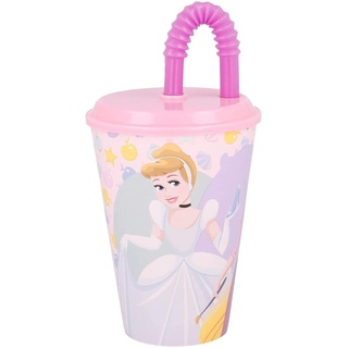 Glas mit Strohhalm, Prinzessin, Disney, Kinderbecher, halbstarr, wiederverwendbarer Kunststoff, BPA-frei, Fassungsvermögen 430 ml