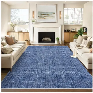GarveeMore Veloursteppich Designteppich Maschinenwaschbarer Teppich – flachfloriger Läufer, Moderner Teppich pflegeleicht, rutschfest, schmutzabweisend blau 120 cm x 170 cm