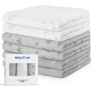Maliton 6 Stück Baby Spucktücher Moltontücher aus Baumwolle, 70x70cm - Weiche & saugfähige Mullwindeln für Neugeborene | Atmungsaktive Musselintücher | Zum Reinigen, Abwischen, Abdecken