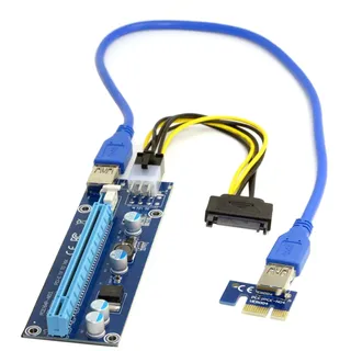 JSER PCI-E 1 X-zu-16 X-Mining-Maschine, Extender-Riser-Adapter mit USB 3.0 und 6-poligem Netzkabel
