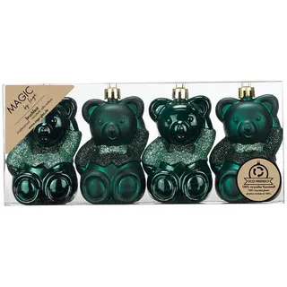 Inge-glas Christbaumschmuck Teddybären 8cm Kunststoff 4er Set - bruchsicher & mit Glitzer - Christbaumkugeln für Weihnachtsbaum - Weihnachtsbaumkugeln & Weihnachtsbaumschmuck Grün - Noble Green
