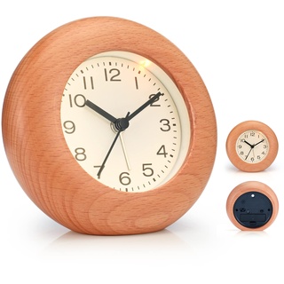 JIYUERLTD Wecker für Schlafzimmer, 10,2 cm lauter Wecker für schwere Schläfer, 2023 dekorativer Holzwecker mit Donut-Buche-Rahmen (rund)