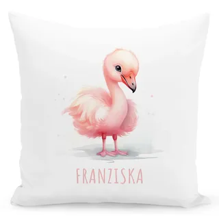 DEL MÀ Unique & Personal Flamingo Kissen personalisiert mit Namen Kinderkissen Kuschelkissen Kinder Geschenk Kinderzimmer Deko Junge Mädchen Zierkissen Dekokissen 40x40 cm inkl. Füllung und Bezug