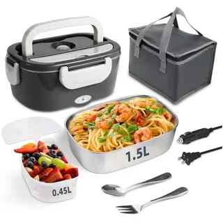 Oewwthy 1,5 L 40 W Elektrische Lunchbox mit Speisenwärmer, Tragbar, Auslaufsicher, für Auto und Zuhause, Geeignet für -Fahrer, Mikrowelle, EU-Stecker