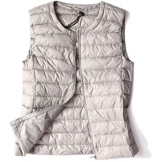 FFFZW Daunenweste Für Damen,Warmer Daunenmantel/Runder Kragen/Leichte Gesteppte Weste/Short Slim Zip/Gilet Für Damen Mädchen Winter Outdoor Klettern Reisen,Silber,3XL - 3XL