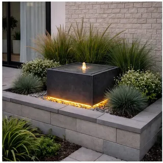 Wacredo Gartenbrunnen Premium Wasserspiel Komplettset Manila grau, Wasserbecken BxT: 50x50 cm, Gesamtmaß: 50 x 50 x 33cm (L x B x H) grau