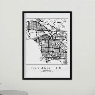 Nacnic Poster mit Karte von Los Angeles. US-Film mit Bildern von Karten und Straßen von großen US-Städten. A3
