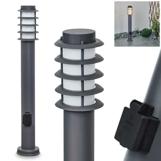 HOFSTEIN Wegeleuchte Tunes, Außenwegeleuchte mit Steckdose aus Metall/Kunststoff in Anthrazit/Weiß, moderne Außenleuchte für Garten, Außenbereich, Hof, Terrasse, Höhe 80 cm, E27, IP44