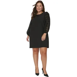 Trendyol Damen Regular A-Linie Rundhalsausschnitt Webstoff Große Größen in Kleid, Schwarz, 48 - 42