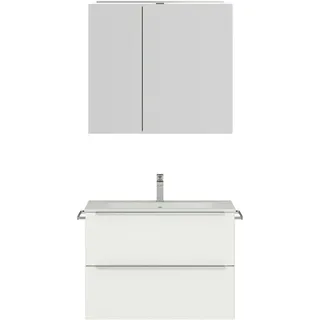 nobilia® Badmöbel-Set Levere, (2-St., vormontiert, mit Soft-Close), inkl. Spiegelschrank mit Beleuchtung und Dimmerfunktion, in 4 Breiten weiß 81 cm x 169 cm x 48,7 cm