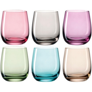 Leonardo Sora Trink-Gläser, buntes Gläser-Set, spülmaschinengeeignete Saft-Gläser, Wasser-Gläser, Trink-Becher in 6 Farben 360 ml, Bunt, 047289, 6 Stück (1er Pack)