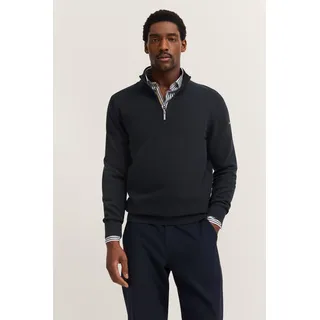 Bugatti Troyer "Basic Essential", Herren, Gr. M, blau (marine), 100% Baumwolle, unifarben, regular fit, ohne Ausschnitt, Rippbündchen, Pullover Troyer, aus reiner Baumwolle