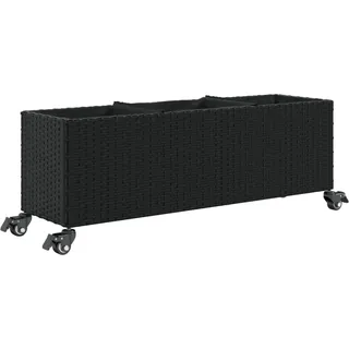 Helloshop26 - Hochbeet für Pflanzen Blumen Terrasse Garten mit Rollen und 3 Töpfen 107 x 32 x 38 cm schwarzes Rattan 02_0038212
