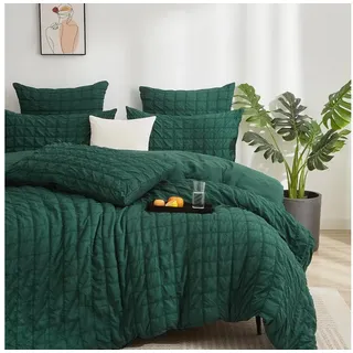 LuxusKollektion Bettwäsche Seersucker Bettwäsche 220x240 Dunkelgrün Kariert
