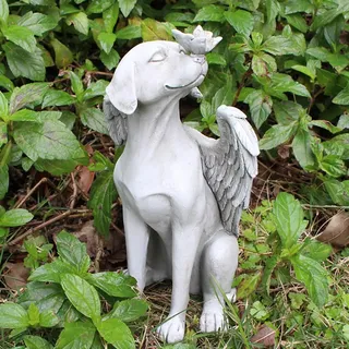 Gartenstatue Aus Kunstharz, Gedenkstatue Eines Hundeengels Mit Schmetterlingsflügeln, Haustierskulptur, Langlebige Außendekoration, Handbemalt, Maße: 20 X 11 X 11 Cm, Material: Kunstharz, Unikat