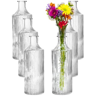 Annastore Dekovase 6 x Vasen aus Glas geriffelter Optik Blumenvasen Glasvasen Vintage, Vase aus Glas, Dekoflaschen, Glasflaschen