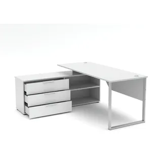 Innostyle Schreibtisch Winkel-Schreibtisch SANTORIN Weiß & weißem Glas 180 x 160 cm (1x Eckschreibtisch) weiß