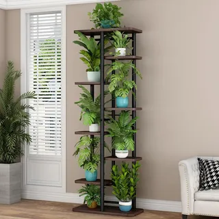 GarveeLife 8 Etagen Metall Pflanzenständer Innen Außen, Ecke Blumenregal Pflanzenregal für Mehrere Pflanzen, Blumenständer Pflanzentreppe Outdoor-Balkon Garten Wohnzimmer