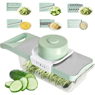 FELIXLEO Zerkleinerer 6 in 1 Mandoline Gemüsehobel Edelstahl Reibe mit Fingerschutz Grün rot