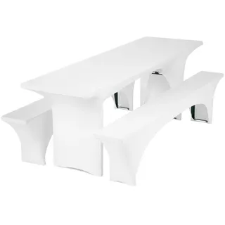 Gräfenstayn Hussen-Set Biertischhussen Bierzeltgarnitur 50cm 70cm, Biertischhussen 3 tlg Bierzeltgarnitur 50cm oder 70cm breite weiß 70 cm