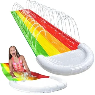 Wasserrutsche 465 x 80 cm mit Sprinkler, lange Gartenrutsche für Sommerspaß für Kinder und Erwachsene
