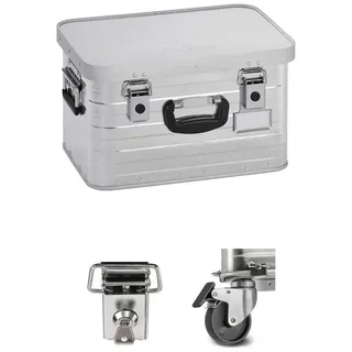 Enders® Aufbewahrungsbox Alubox 29 Liter + Schloss-Set + Transportrollen-Set, Alukiste Transportbox Lagerbox Alukoffer Metallkiste Alubox
