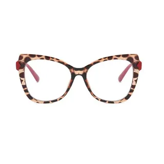 osiuujkw Katzenauge Brille TR90 Leopardenmuster Damen Oversized Eyewear Vintage Style Big Frame Plain Glasses für Optical, Rotes Bein