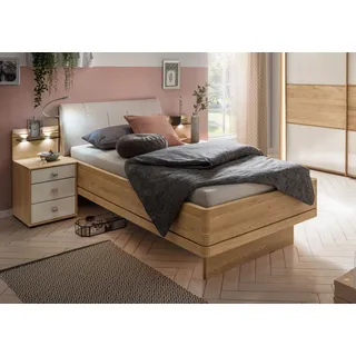 Wiemann Kiruna Bettgestell, 100 x 200 cm, Eiche Futonbett, Komforthöhe Polster-Kopfteil, Kunstleder, schwebend
