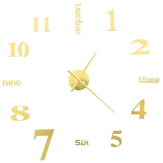 vidaXL 3D Wanduhr Modernes Design 100cm XXL Golden Deko Wand Uhr Wandtattoo