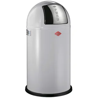Wesco Pushboy Mülleimer in der Farbe grau, pulverbeschichtetes Stahlblech, 50 Liter Volumen, große Edelstahlklappe, herausnehmbarer Innenbehälter