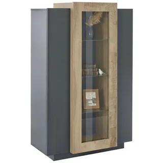 Dmora Vitrine Kevin, Sideboard mit drei Türen, Mehrzweck-Wohnzimmermöbel, 100% Made in Italy, cm 80x38h121, Anthrazit und Ahorn