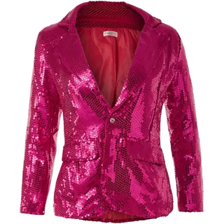 dressforfun Blazer Damen, Kostüm Damen Pailletten Oberteil Damen, Glitzer Oberteile Damen, Jackett, Faschingskostüm, Disco Kostüm Damen, Rave Outfit Damen, 80er Jahre Outfit, pink, M - M