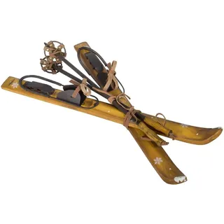 Christmas Paradise Dekoobjekt Deko Ski aus Holz versch. Varianten 50 bis 75cm (Wanddeko oder Tischdeko), mit Bindung und Skistöcken / Skischuhen braun 50 cm