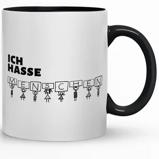 Kaffeebecher24 - Tasse mit Spruch - Tasse ich hasse Menschen - Spülmaschinenfest - Made in Germany, 330 ml (Menschen schwarz)