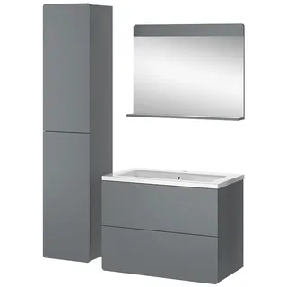 Vicco Badmöbel-Set Izan Grau modern Waschtischunterschrank Waschbecken Badspiegel Hochschrank