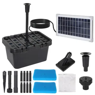 CPROSP Brunnen Pumpe Solar 390 l/h, Teichpumpe für Außen mit 2 Springbrunnen-Aufsätzen, Solarmodul 8 Watt, Solarpumpe, Komplettset für Klares Wasser in Gartenteich, Vogeltränke, Wasserspiel